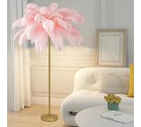 ANram Lampadaire en Plumes, Lampe sur Pied en Plumes d'autruche Naturelles, Lampe de décoration Simple pour Chambre et Salon, Corps de Lampe doré, 3 Couleurs à intensité Variable avec Ampoule LED G4