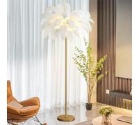ANram Lampadaire en plumes d'autruche pour salon 160 cm, lampe sur pied en plumes d'autruche pour décoration de chambre à coucher, grande lampe avec ampoule LED G4 à intensité variable