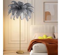 ANram Lampadaire en plumes d'autruche pour salon 160 cm, lampe sur pied en plumes d'autruche pour décoration de chambre à coucher, grande lampe avec ampoule LED G4 à intensité variable