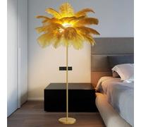 ANram Lampadaire en Plumes, lampadaire Moderne en Plumes d'autruche, lampadaire LED à intensité Variable, lampadaire décoratif pour Chambre et Salon, lampadaire en Plumes de résine,Gold