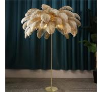 ANram Moderne Luxe Véritable Plume D'autruche Or Lampadaire En Métal Nordique Lampe Sur Pied Villa Repot Hôtel Décor Éclairage Romantique Princesse Chambre Chevet Lampadaire 160 cm