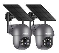 ANRAN 2K Caméra Surveillance WiFi sans Fil, Panneau Solaire+Batteries, 360° Pan/Tilt, Détection Mouvement PIR, Couleur Vision Nocturne Alarme Audio, SD/Cloud, Compatible Alexa, Gris (2P)