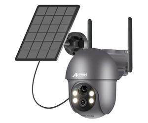 ANRAN 2K Caméra Surveillance WiFi sans Fil, Panneau Solaire+Batteries, 360° Pan/Tilt, Détection Mouvement PIR, Couleur Vision Nocturne Alarme Audio, SD/Cloud, Compatible Alexa, Q01 Gris