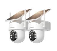 ANRAN 5MP Caméra Surveillance WiFi Extérieure sans Fil, Panneau Solaire Intégré, Caméra IP sur Batterie, Vision Nocturne Couleur, Détection Humaine PIR, Audio Bidirectionnel, Sirène d'alarme, 2 Pcs