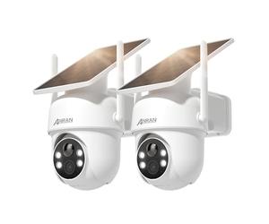 ANRAN 5MP Caméra Surveillance WiFi Extérieure sans Fil, Panneau Solaire Intégré, Caméra IP sur Batterie, Vision Nocturne Couleur, Détection Humaine PIR, Audio Bidirectionnel, Sirène d'alarme, 2 Pcs
