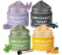 ANRCOLLECT 4 Pack Masque Visage, Masque Argile pour Noir Avec Curcuma Argile+Charbon+Mugwort+ Purple, Skincare Gift Kit for Cleansing Noir & Refining Pores, Purifying and Hydratant Skin