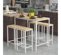 anrekl Ensemble table de repas et chaises, table de bar avec 4 chaises, comptoir de cuisine et de salon, bar en acier, design industriel, table de bar 100x60x90CM, chaise de bar 30x40x65CM, chêne