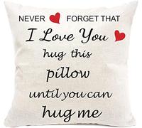 Housse de coussin imprimée sur les deux côtés avec inscription « I Love You Hug This Pillow Until You Can Hug Me », cadeau de SaintValentin, d'anniversaire, coussin décoratif carré en coton et lin,