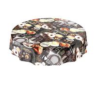 ANRO Nappe Café Bonbons Donuts Toile cirée Gris Foncé Ronde 120 cm