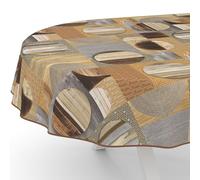 ANRO Nappe de table en toile cirée lavable - Jardin - Ovale - Avec ourlet - Bordée - 240 x 140 cm - Résistant à l'eau - Patchwork en bois - Marron