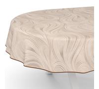 ANRO Nappe de Table en Toile cirée, Lavable, Motif Abstrait, Beige, Ovale, avec Ourlet, bordée, 240 x 140 cm