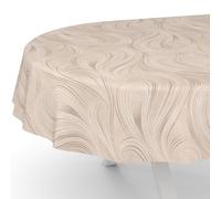 ANRO Nappe de Table en Toile cirée, Lavable, Motif Abstrait, Beige, Ovale, Bord coupé, pour Table de Jardin, 180 x 140 cm