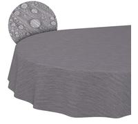 anro Nappe de table en toile cirée lavable, ovale, bord coupé, aspect lin, aspect textile, gris, 140 x 300 cm, pour table de jardin