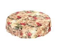 Anro Nappe de table en toile cirée Motif de maison de campagne avec roses et lettres, Plastique, Bord de coupe, Rund 120cm
