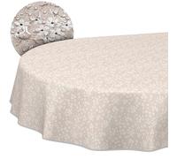 ANRO Nappe en tissu lavable pour table, en textile, en coton polyester, facile d'entretien, en forme ronde, ovale ou rectangulaire, motif violet beige, ovale, 180 x 140 cm, avec ourlet (bordé)