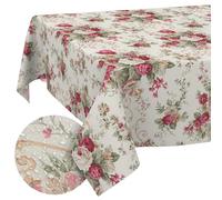 ANRO Nappe en Tissu Textile Lavable - Coton et Polyester - Motif Roses - Ronde - 140 cm - pour l'intérieur et l'extérieur