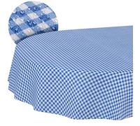 ANRO Nappe en Tissu Textile Lavable - Coton et Polyester - Vichy Blue - Ovale - 180 x 140 cm - pour l'intérieur et l'extérieur