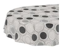ANRO Nappe en Tissu Textile Lavable - en Coton et Polyester - Motif Cercles - Gris - Ovale - 180 x 140 cm - pour l'intérieur et l'extérieur