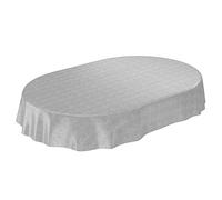 Anro Nappe en toile cirée Aspect lin, Textile, gris, Oval 140 x 220cm Schnittkante