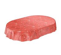 ANRO Nappe en Toile cirée avec Bords découpés Motif Flocons de Neige Rouge Ovale 240 x 140 cm 140 x 240 cm