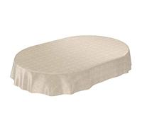 ANRO Nappe en Toile cirée, Beige, Aspect Lin, Ovale, 180 x 140 cm