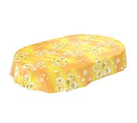 Anro Nappe en Toile cirée cirée Jaune Fleurs Soleil Ovale 200 x 140 cm Bordure de Coupe 140 x 200 cm