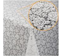 ANRO Nappe en toile cirée en vinyle - Étanche - Motif dentelle - Roses - Anthracite - Blanc - 240 x 138 cm