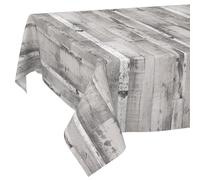 ANRO Nappe en toile cirée grise et blanche, aspect bois sans bordure, lavable, rectangulaire, facile d'entretien, pour table à manger, jardin, balcon, 120 x 140 cm (rectangulaire)