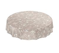 ANRO Nappe en Toile cirée Lavable, Beige, bistrot, rétro, Moderne, Ronde, 120 cm