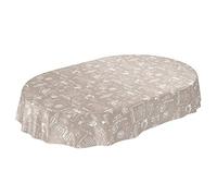 ANRO Nappe en Toile cirée Lavable - Beige - Moderne - Motif rétro café - Ovale 180 x 140 cm, 140 x 180cm