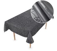 ANRO Nappe en Toile cirée Lavable de qualité supérieure - Anthracite damassé - 150 x 150 cm - Facile à Nettoyer