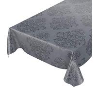 Anro Nappe en Toile cirée Lavable Gris Anthracite Motif Baroque Arabesque 140 x 140 cm