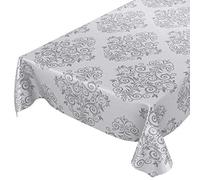 ANRO - Nappe en Toile cirée Lavable - Gris Clair - Motif Baroque - avec arabesques - 100 x 140 cm