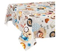 ANRO Nappe en toile cirée - Lavable, imperméable, bord coupé, motif « Coffee Time » - 180 x 140 cm