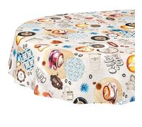 ANRO Nappe en toile cirée - Lavable, imperméable, ovale, bord coupé, motif « Coffee Time » - 200 x 140 cm