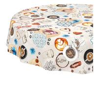 ANRO Nappe en toile cirée - Lavable, imperméable, ronde, bord coupé, motif « Coffee Time » - 140 cm