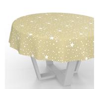 ANRO Nappe en toile cirée - Lavable - Imperméable - Ronde - Bord coupé - Motif étoiles - Beige - 140 cm