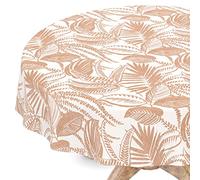 ANRO Nappe en Toile cirée lavable Katrin Ronde 120 cm Tranchant Beige Entretien Facile