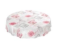 ANRO Nappe en Toile cirée Lavable Motif de Roses et de Maison de Campagne Gris Vieilli Forme Ronde 120 cm Bords découpés