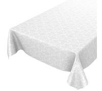 Anro - Nappe en toile cirée lavable - Motif floral uni - Blanc, Toile cirée, Bord de coupe, 160x140cm