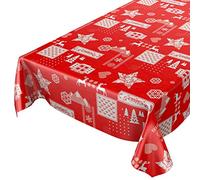 Anro Nappe en Toile cirée Lavable Motif Noël Rouge 120 x 140 cm