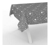 ANRO Nappe en toile cirée - Lavable - Nappe de jardin - Imperméable - Bord coupé - Motif étoiles - Argenté - 90 x 130 cm