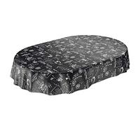 ANRO Nappe en Toile cirée Lavable Noir Rétro Indutrie Café Ovale 240 x 140 cm 140 x 240 cm
