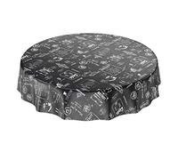 ANRO Nappe en Toile cirée Lavable, Noire, bistrot, rétro, Moderne, Ronde, 140 cm