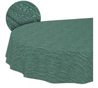 ANRO Nappe en toile cirée lavable - Ovale - 140 x 180 cm - Bords découpés - Aspect lin - Vert foncé - Pour jardin