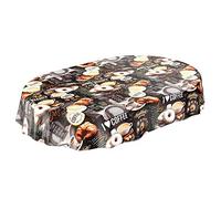 ANRO Nappe en Toile cirée Lavable - Ovale - Motif café et Bonbons - 180 x 140 cm - Gris foncé - 140 x 180 cm