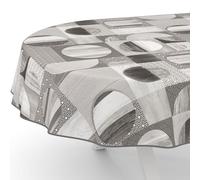 ANRO Nappe en toile cirée lavable, Patchwork en bois, Ovale, Résistante à l'eau, Avec ourlet (bordée), 240 x 140 cm, pour table de jardin, Gris