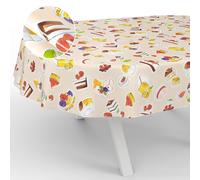 ANRO Nappe en Toile cirée, Lavable, pour extérieur, intérieur, Ovale, Bord coupé, Dessert, Beige, 200 x 140 cm