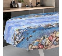 ANRO Nappe en Toile cirée Lavable, pour Jardin, extérieur, intérieur, Ovale, Bord coupé, Motif : pêcheur, 200 x 140 cm
