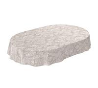 ANRO Nappe en toile cirée lavable pour le jardin, de forme ronde, ovale ou rectangulaire, pour l’intérieur et l’extérieur, motif baroque vrillé, beige-gris clair, ovale, 160 x 140 cm